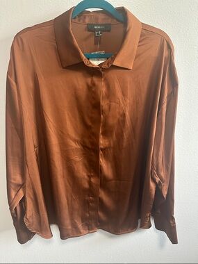 Forever 21 Copper Satin Button‑Down Shirt
